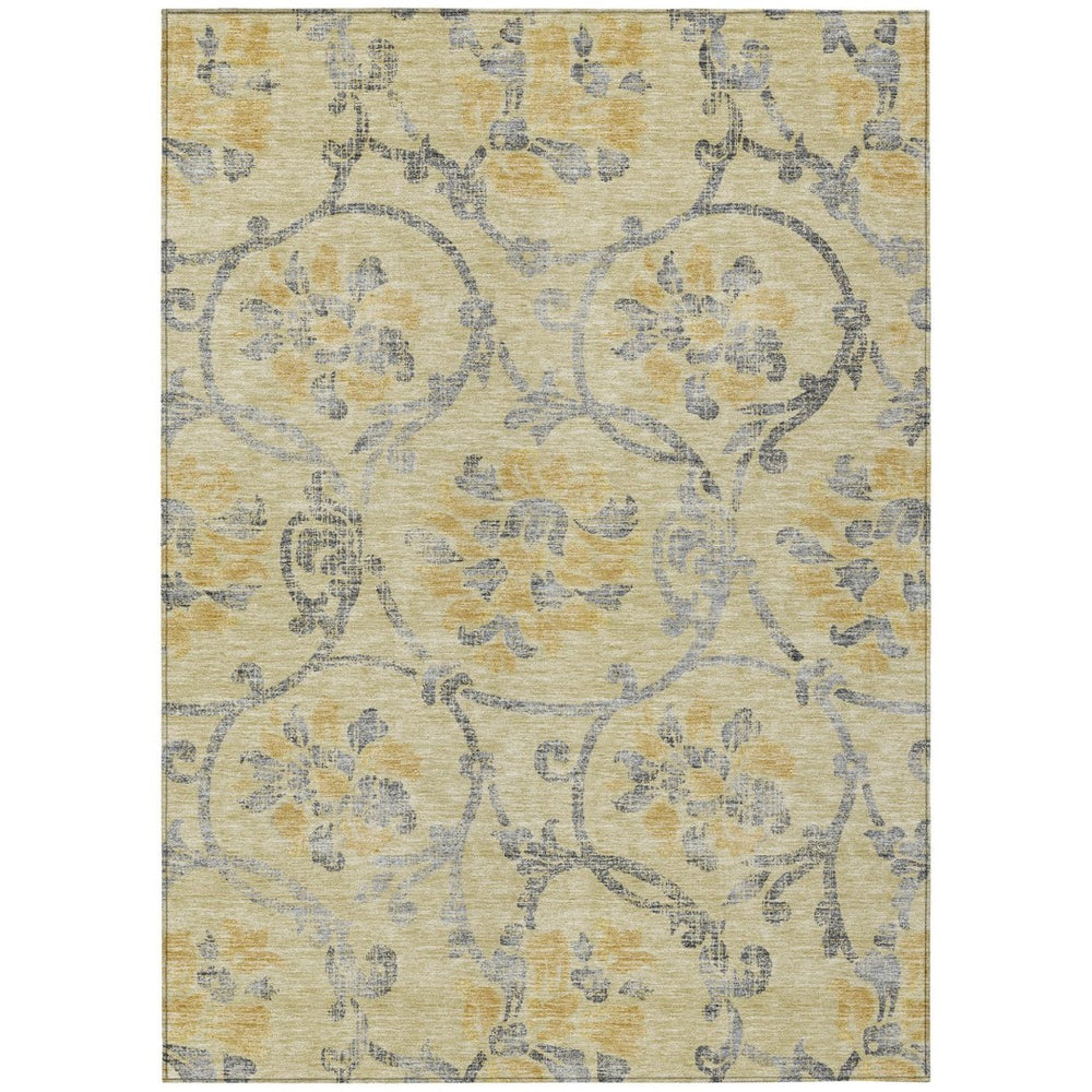 HomeRoots 9' Elegant Gold Gray Charcoal Floral Area Rug - Durable, Washable for Indoor & Outdoor Spaces 9' X 12' 585632
