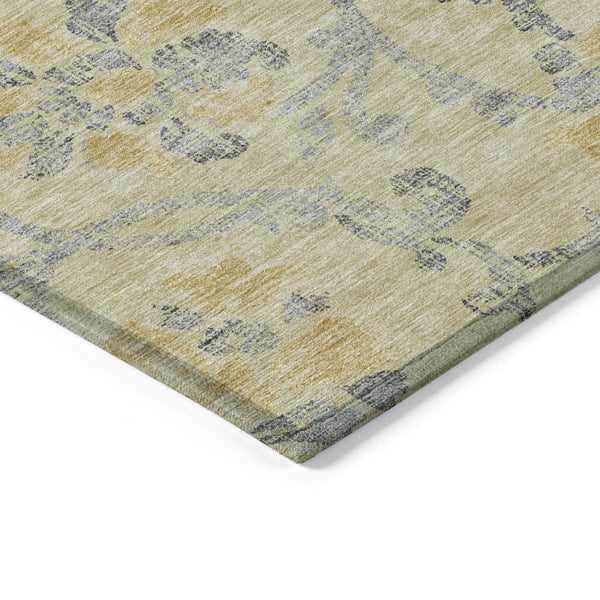 HomeRoots 9' Elegant Gold Gray Charcoal Floral Area Rug - Durable, Washable for Indoor & Outdoor Spaces 9' X 12' 585632