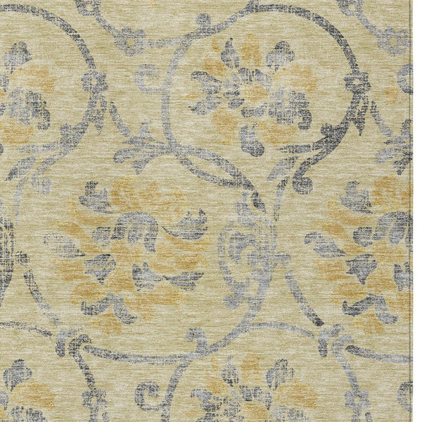 HomeRoots 9' Elegant Gold Gray Charcoal Floral Area Rug - Durable, Washable for Indoor & Outdoor Spaces 9' X 12' 585632
