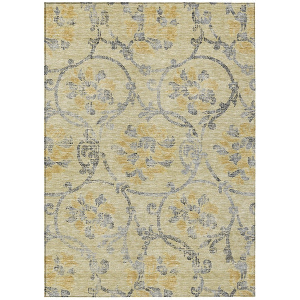 HomeRoots 5' Durable Floral Washable Area Rug in Gold Gray Charcoal - Perfect for Indoor & Outdoor Use 10' X 14' 585633