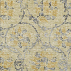 HomeRoots 5' Durable Floral Washable Area Rug in Gold Gray Charcoal - Perfect for Indoor & Outdoor Use 10' X 14' 585633