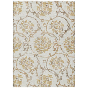 HomeRoots 5' Elegant Ivory and Gold Floral Area Rug - Durable, Washable Design for Indoor and Outdoor Use 8' X 10' 585643