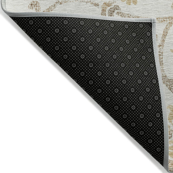 HomeRoots 5' Elegant Ivory and Gold Floral Area Rug - Durable, Washable Design for Indoor and Outdoor Use 8' X 10' 585643