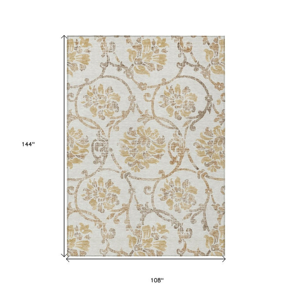 HomeRoots 9' Elegant Floral Washable Area Rug for Indoor & Outdoor Use - Durable, Stylish, and Easy Care 9' X 12' 585644