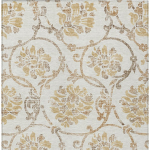 HomeRoots 5' Elegant Ivory and Gold Floral Area Rug - Durable, Washable Design for Indoor and Outdoor Use 10' X 14' 585645