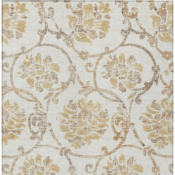HomeRoots 5' Elegant Ivory and Gold Floral Area Rug - Durable, Washable Design for Indoor and Outdoor Use 10' X 14' 585645