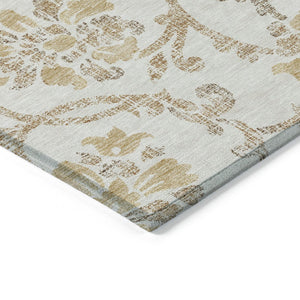 HomeRoots 5' Elegant Ivory and Gold Floral Area Rug - Durable, Washable Design for Indoor and Outdoor Use 10' X 14' 585645