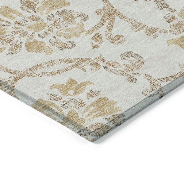 HomeRoots 5' Elegant Ivory and Gold Floral Area Rug - Durable, Washable Design for Indoor and Outdoor Use 10' X 14' 585645