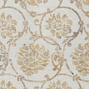 HomeRoots 5' Elegant Ivory and Gold Floral Area Rug - Durable, Washable Design for Indoor and Outdoor Use 10' X 14' 585645