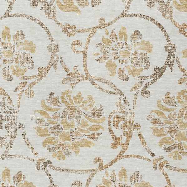 HomeRoots 5' Elegant Ivory and Gold Floral Area Rug - Durable, Washable Design for Indoor and Outdoor Use 10' X 14' 585645