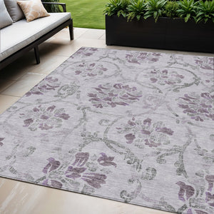 HomeRoots 5' Elegant Lavender Floral Area Rug – Durable, Washable Design for Indoor & Outdoor Spaces 5' X 8' 585647