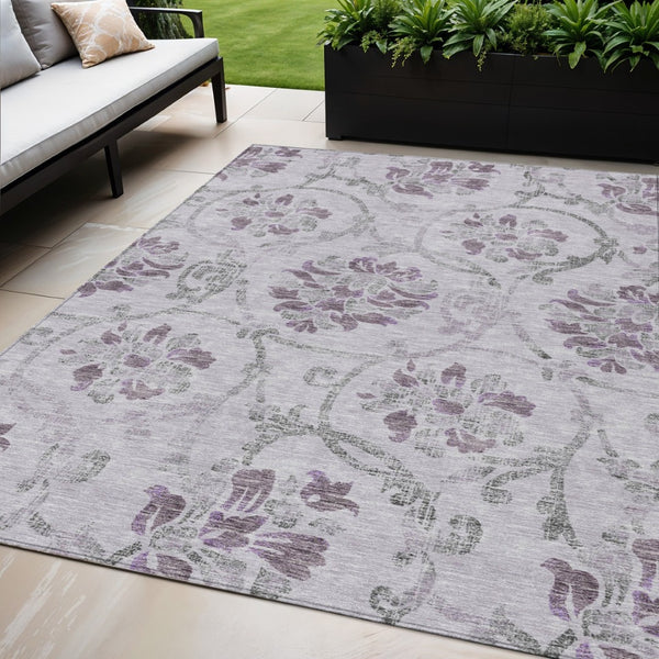 HomeRoots 5' Elegant Lavender Floral Area Rug – Durable, Washable Design for Indoor & Outdoor Spaces 5' X 8' 585647