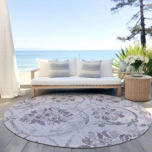 HomeRoots 5' Elegant Lavender Floral Area Rug – Durable, Washable Design for Indoor & Outdoor Spaces 8' Round 585648