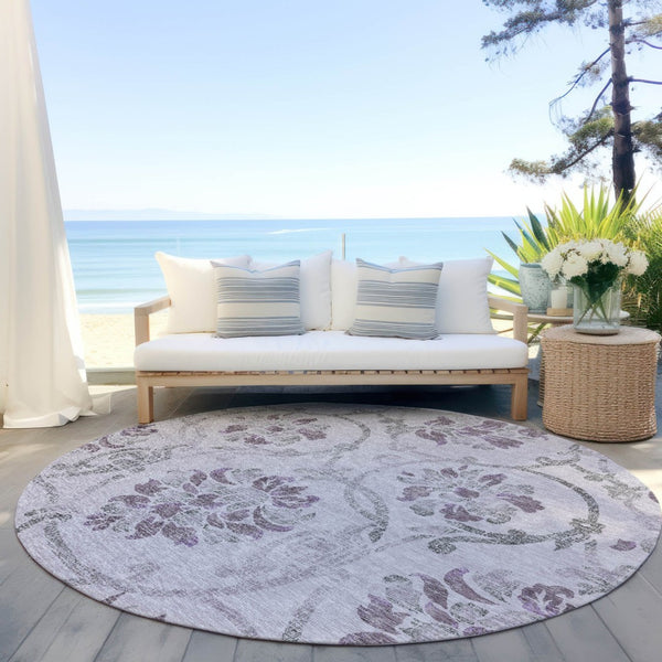 HomeRoots 5' Elegant Lavender Floral Area Rug – Durable, Washable Design for Indoor & Outdoor Spaces 8' Round 585648