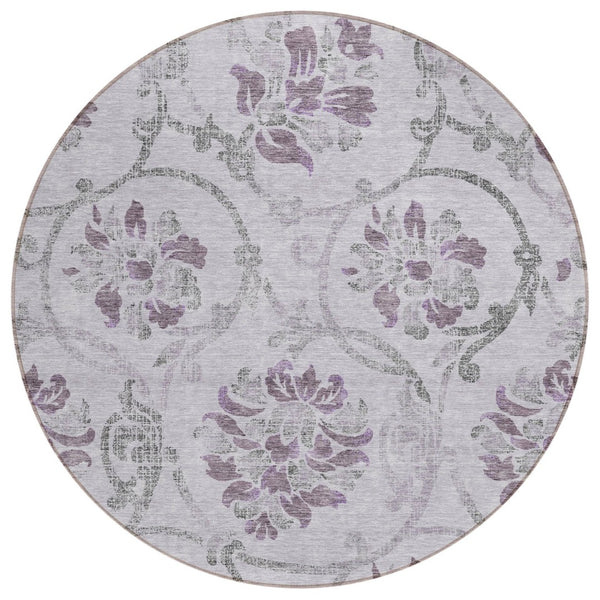 HomeRoots 5' Elegant Lavender Floral Area Rug – Durable, Washable Design for Indoor & Outdoor Spaces 8' Round 585648