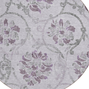 HomeRoots 5' Elegant Lavender Floral Area Rug – Durable, Washable Design for Indoor & Outdoor Spaces 8' Round 585648