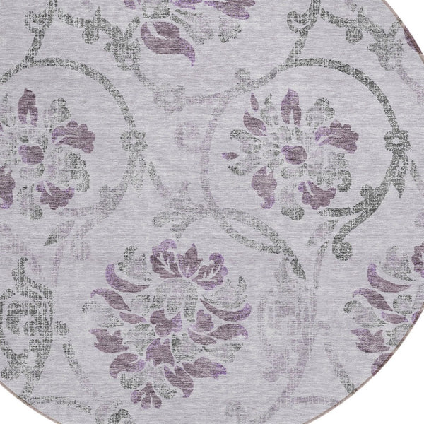 HomeRoots 5' Elegant Lavender Floral Area Rug – Durable, Washable Design for Indoor & Outdoor Spaces 8' Round 585648