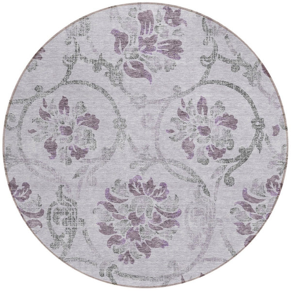 HomeRoots 5' Elegant Lavender Floral Area Rug – Durable, Washable Design for Indoor & Outdoor Spaces 8' Round 585648