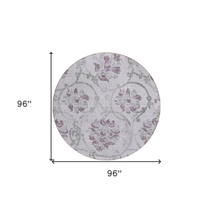 HomeRoots 5' Elegant Lavender Floral Area Rug – Durable, Washable Design for Indoor & Outdoor Spaces 8' Round 585648