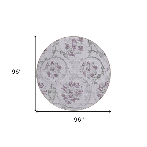 HomeRoots 5' Elegant Lavender Floral Area Rug – Durable, Washable Design for Indoor & Outdoor Spaces 8' Round 585648