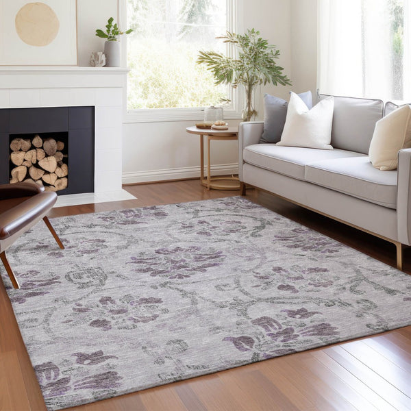 HomeRoots 5' Elegant Lavender Floral Area Rug – Durable, Washable Design for Indoor & Outdoor Spaces 8' X 10' 585649