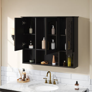 English Elm 35 Inch Wall Mount Medicine Cabinet Soft Close Mirror Storage for Modern Bathroom Black N710P389453B