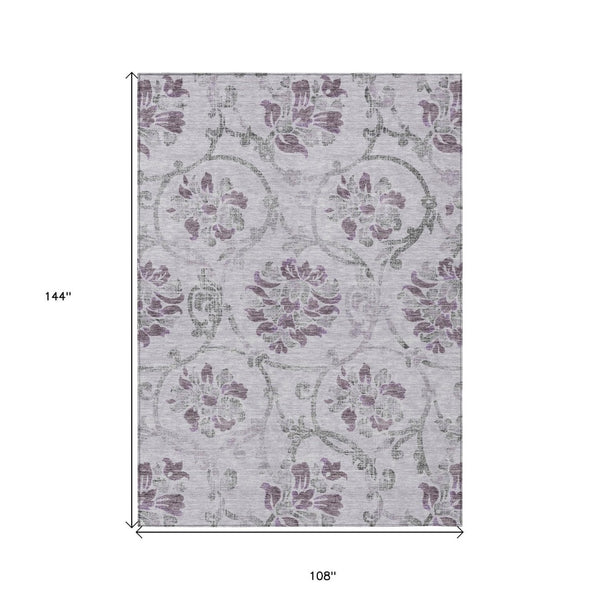 HomeRoots 9' Elegant Lavender Purple and Gray Floral Area Rug - Durable, Washable for Indoor and Outdoor Use 9' X 12' 585650