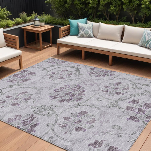 HomeRoots 9' Elegant Lavender Purple and Gray Floral Area Rug - Durable, Washable for Indoor and Outdoor Use 9' X 12' 585650