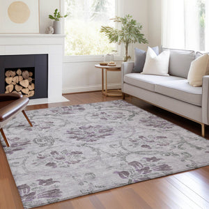 HomeRoots 9' Elegant Lavender Purple and Gray Floral Area Rug - Durable, Washable for Indoor and Outdoor Use 9' X 12' 585650