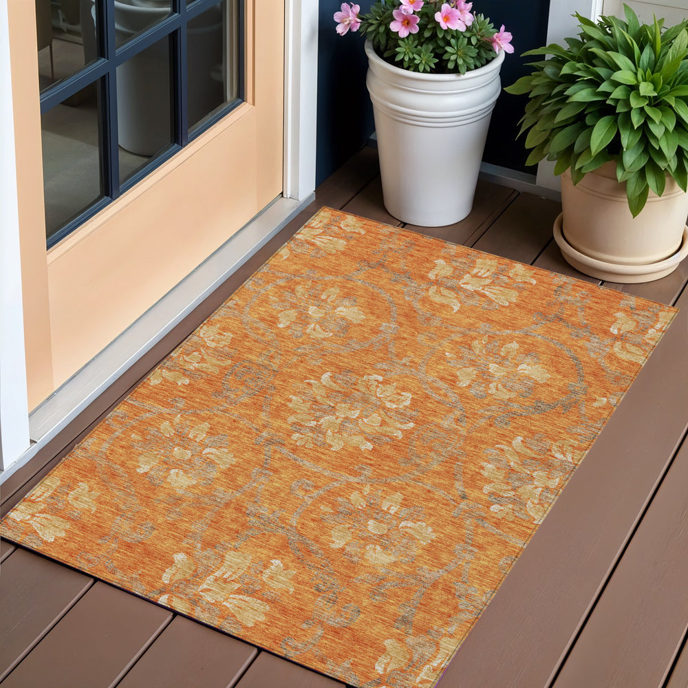 Homeroots 3' Beige Tan And Blue Floral Washable Area Rug - Versatile Indoor-outdoor Decor For Any Space 3' X 5' Polyester 585652