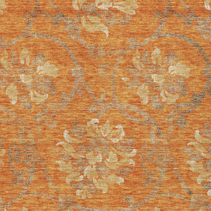 HomeRoots 5' Vibrant Orange Gray Beige Floral Area Rug - Washable, Durable Design for Indoor & Outdoor Use 5' X 8' 585653