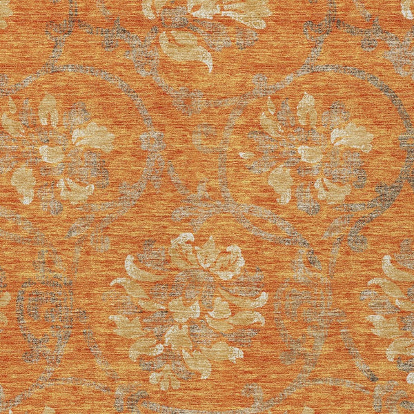 HomeRoots 5' Vibrant Orange Gray Beige Floral Area Rug - Washable, Durable Design for Indoor & Outdoor Use 5' X 8' 585653