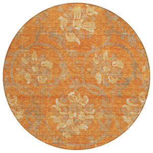 HomeRoots 5' Vibrant Orange Gray Beige Floral Area Rug - Washable, Durable Design for Indoor & Outdoor Use 8' Round 585654