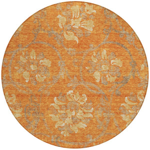 HomeRoots 5' Vibrant Orange Gray Beige Floral Area Rug - Washable, Durable Design for Indoor & Outdoor Use 8' Round 585654