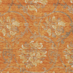 HomeRoots 5' Vibrant Orange Gray Beige Floral Area Rug - Washable, Durable Design for Indoor & Outdoor Use 8' X 10' 585655