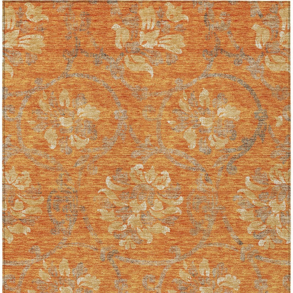 HomeRoots 9' Floral Washable Area Rug in Orange, Gray & Beige - Durable Indoor/Outdoor Decor for Any Space 9' X 12' 585656
