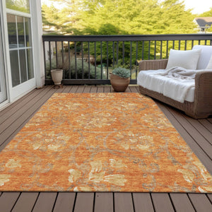 HomeRoots 9' Floral Washable Area Rug in Orange, Gray & Beige - Durable Indoor/Outdoor Decor for Any Space 9' X 12' 585656