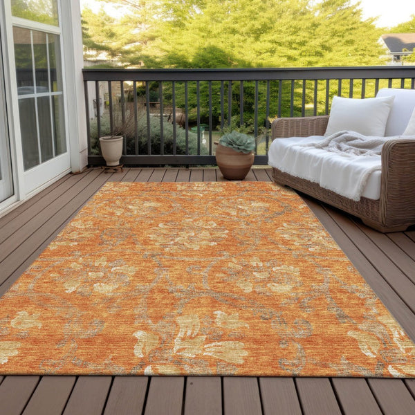 HomeRoots 9' Floral Washable Area Rug in Orange, Gray & Beige - Durable Indoor/Outdoor Decor for Any Space 9' X 12' 585656