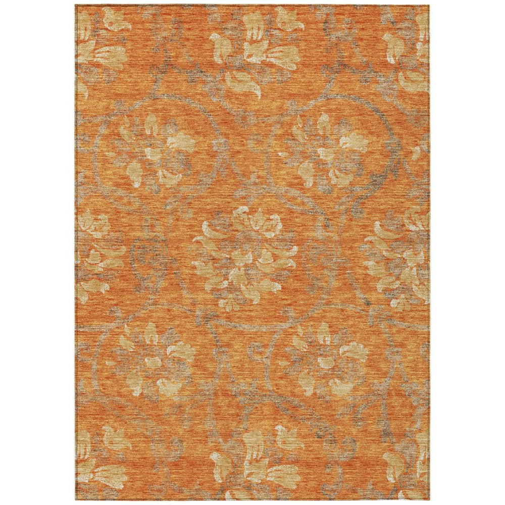 HomeRoots 9' Floral Washable Area Rug in Orange, Gray & Beige - Durable Indoor/Outdoor Decor for Any Space 9' X 12' 585656