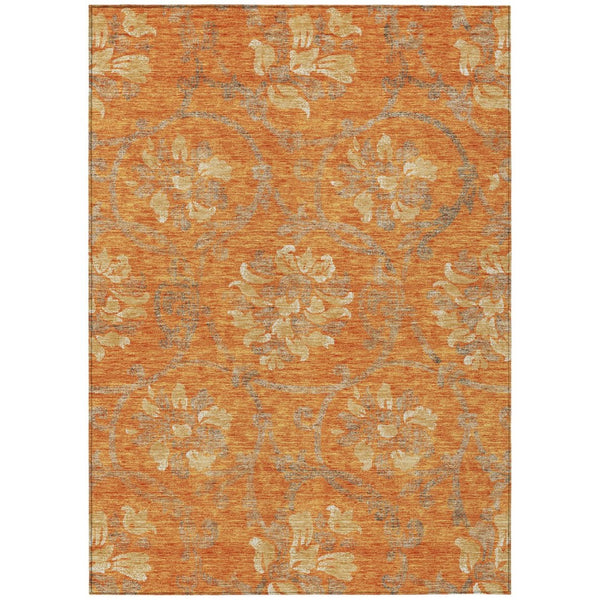 HomeRoots 9' Floral Washable Area Rug in Orange, Gray & Beige - Durable Indoor/Outdoor Decor for Any Space 9' X 12' 585656