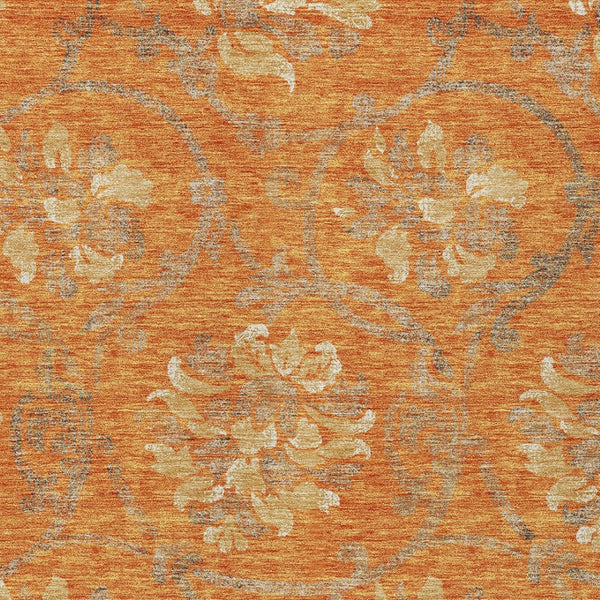 HomeRoots 9' Floral Washable Area Rug in Orange, Gray & Beige - Durable Indoor/Outdoor Decor for Any Space 9' X 12' 585656