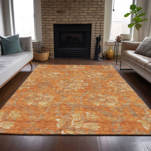 HomeRoots 9' Floral Washable Area Rug in Orange, Gray & Beige - Durable Indoor/Outdoor Decor for Any Space 9' X 12' 585656
