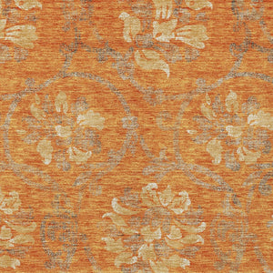 HomeRoots 5' Vibrant Orange Gray Beige Floral Area Rug - Washable, Durable Design for Indoor & Outdoor Use 10' X 14' 585657
