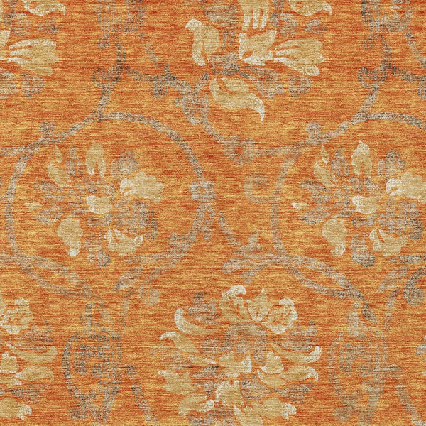 HomeRoots 5' Vibrant Orange Gray Beige Floral Area Rug - Washable, Durable Design for Indoor & Outdoor Use 10' X 14' 585657