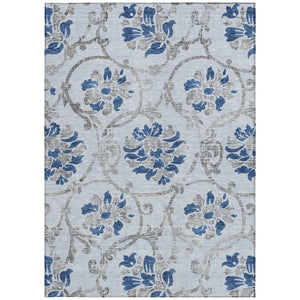 HomeRoots 5' Sky Blue and Gray Floral Area Rug - Durable, Washable Design for Indoor and Outdoor Spaces 5' X 8' 585659