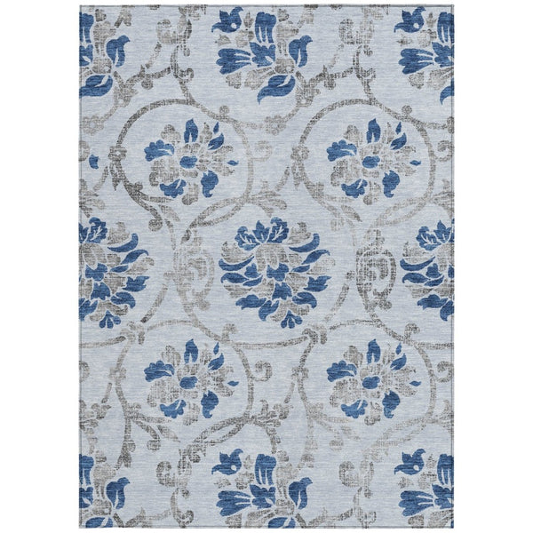 HomeRoots 5' Sky Blue and Gray Floral Area Rug - Durable, Washable Design for Indoor and Outdoor Spaces 5' X 8' 585659