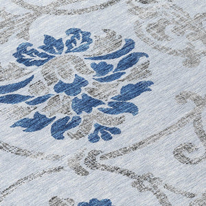 HomeRoots 5' Sky Blue and Gray Floral Area Rug - Durable, Washable Design for Indoor and Outdoor Spaces 8' Round 585660