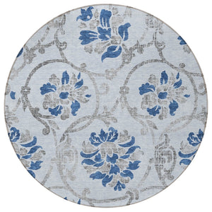HomeRoots 5' Sky Blue and Gray Floral Area Rug - Durable, Washable Design for Indoor and Outdoor Spaces 8' Round 585660