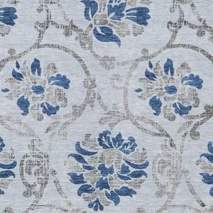 HomeRoots 5' Sky Blue and Gray Floral Area Rug - Durable, Washable Design for Indoor and Outdoor Spaces 8' X 10' 585661