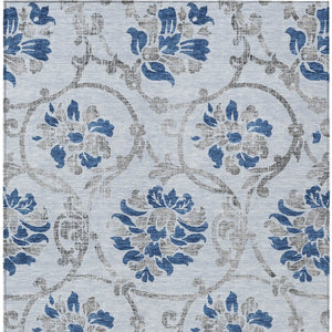 HomeRoots 9' Stylish Sky Blue and Gray Floral Area Rug - Durable, Washable Design for Indoor and Outdoor Use 9' X 12' 585662